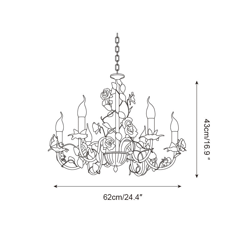 Keramische bloemenlamp met meerdere armen, 30 inch, roze, wit, groen, metalen frame, verstelbare ketting, E14-fitting voor eetkamer, woonkamer | Thomler