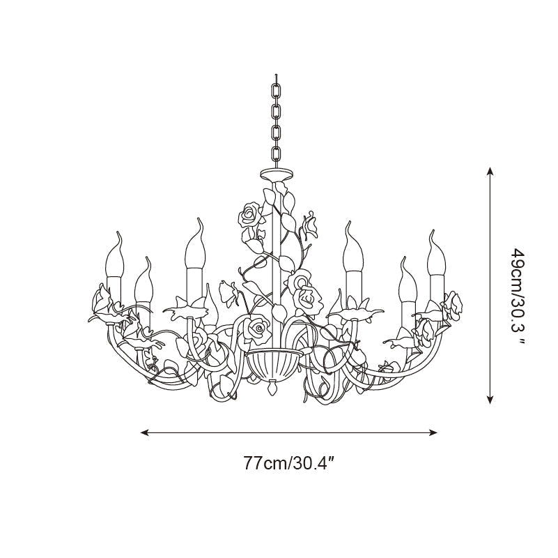 Keramische bloemenlamp met meerdere armen, 30 inch, roze, wit, groen, metalen frame, verstelbare ketting, E14-fitting voor eetkamer, woonkamer | Thomler
