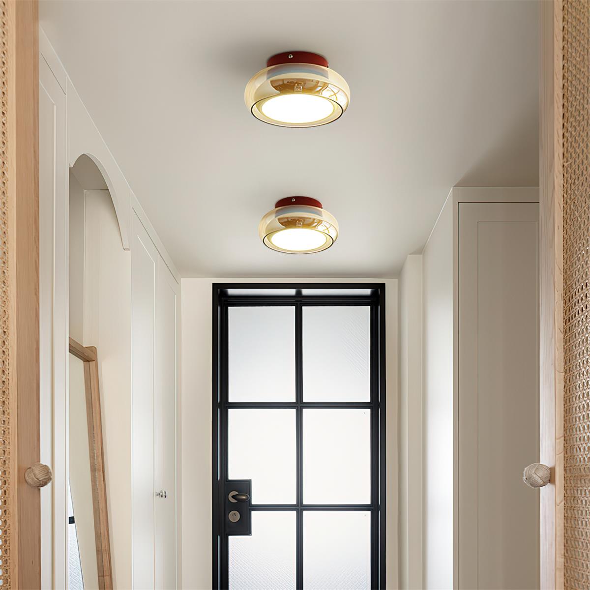 12W LED Flush Mount Ceiling Light with Glass Acrylic Diffuser for Bedrooms Living Rooms Dining Rooms Three Color Modes 54-108 sq ft Coverage | Thomler