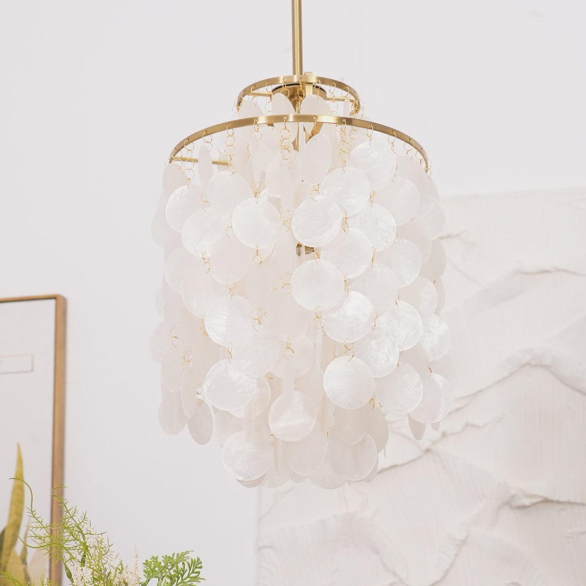 Cascading Shell Pendant Light Fixture Chrome Finish 28 Inches Adjustable Hanging Ceiling Lamp for Dining Room Kitchen Island Open Living Spa | Thomler