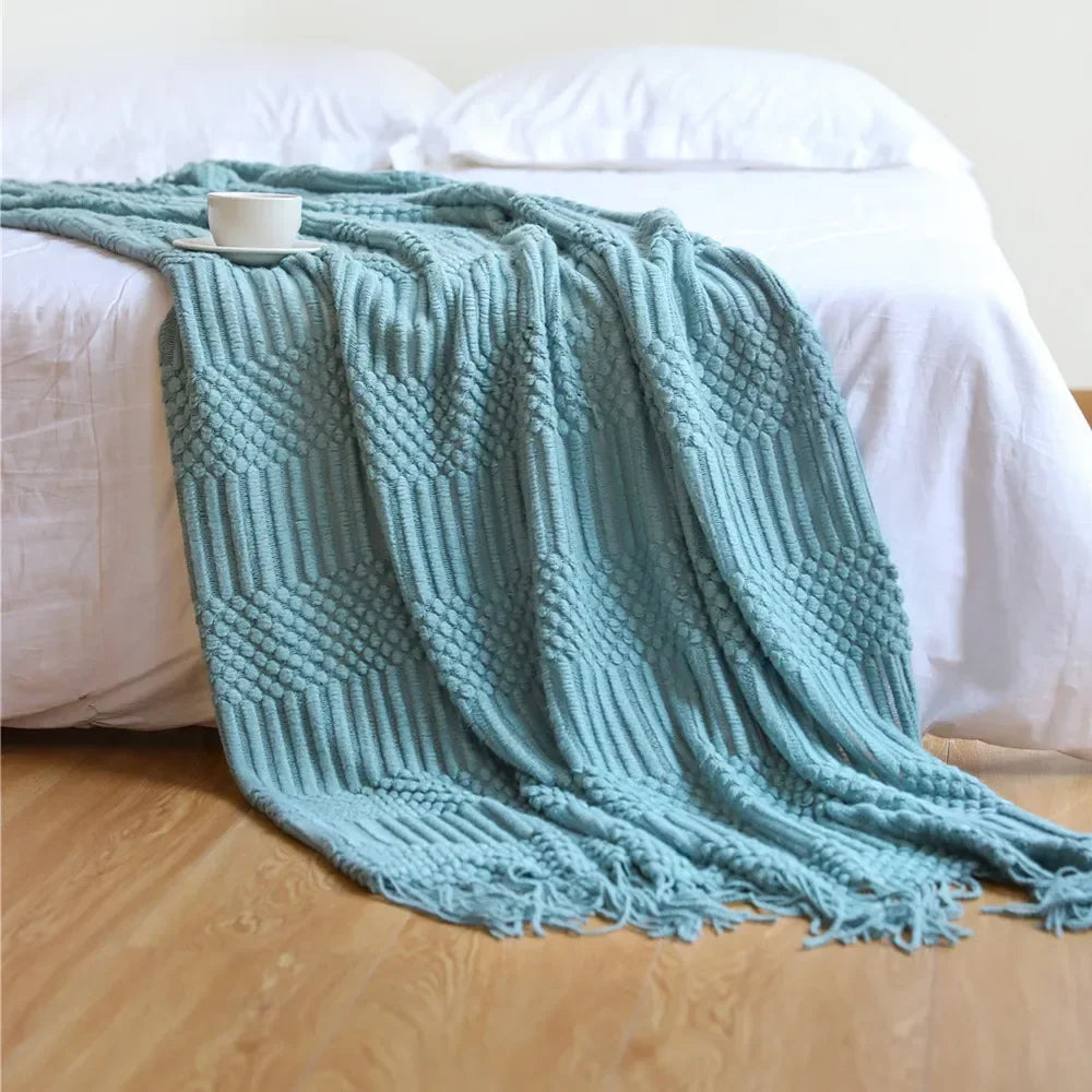 Chunky Knit Throw Blanket – Cozy Acrylic Sofa & Bed Cover for Living Room & Bedroom