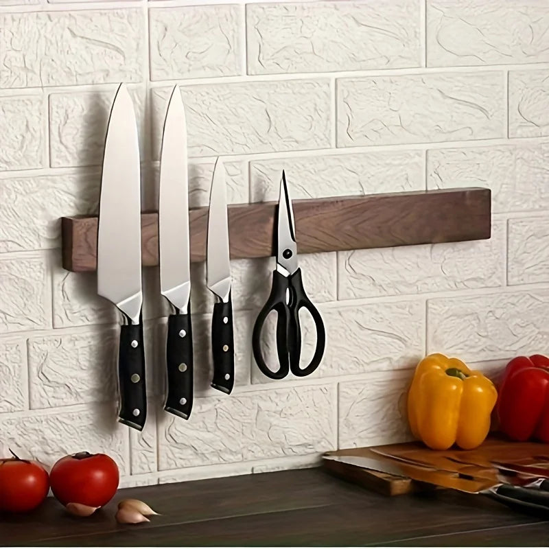 Magnetische messenstrip voor aan de muur van massief walnotenhout, 40 cm, magnetische opbergstrip voor messen, ruimtebesparend rek voor kookgerei en keukenhulpjes | Thomler