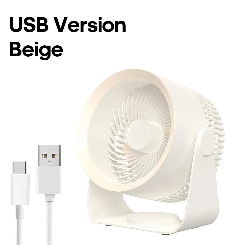 USB-C wiederaufladbarer Tischventilator mit um 180° neigbarem Kopf für Schlafzimmer, Büro, Badezimmer, leiser, kabelloser, tragbarer Luftumwälzer, wandmontierbar