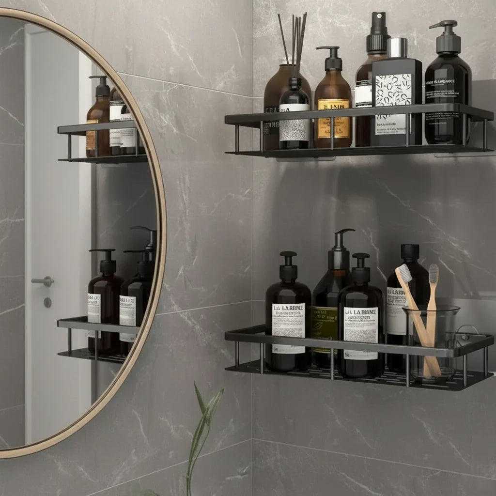 Wall-Mounted Corner Organizer Rack ABS Adhesive No-Drill Bathroom Caddy Triangle Rectangle Shape Holds Shampoo Soap Toiletries for Small Spa | Thomler