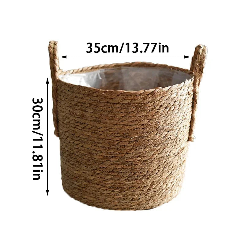 Handgeflochtener Seegraskorb mit Henkeln für Zimmerpflanzen, Outdoor-Töpfe, Aufbewahrung, Naturfaser, Boho-Deko, rustikales Landhaus | Thomler