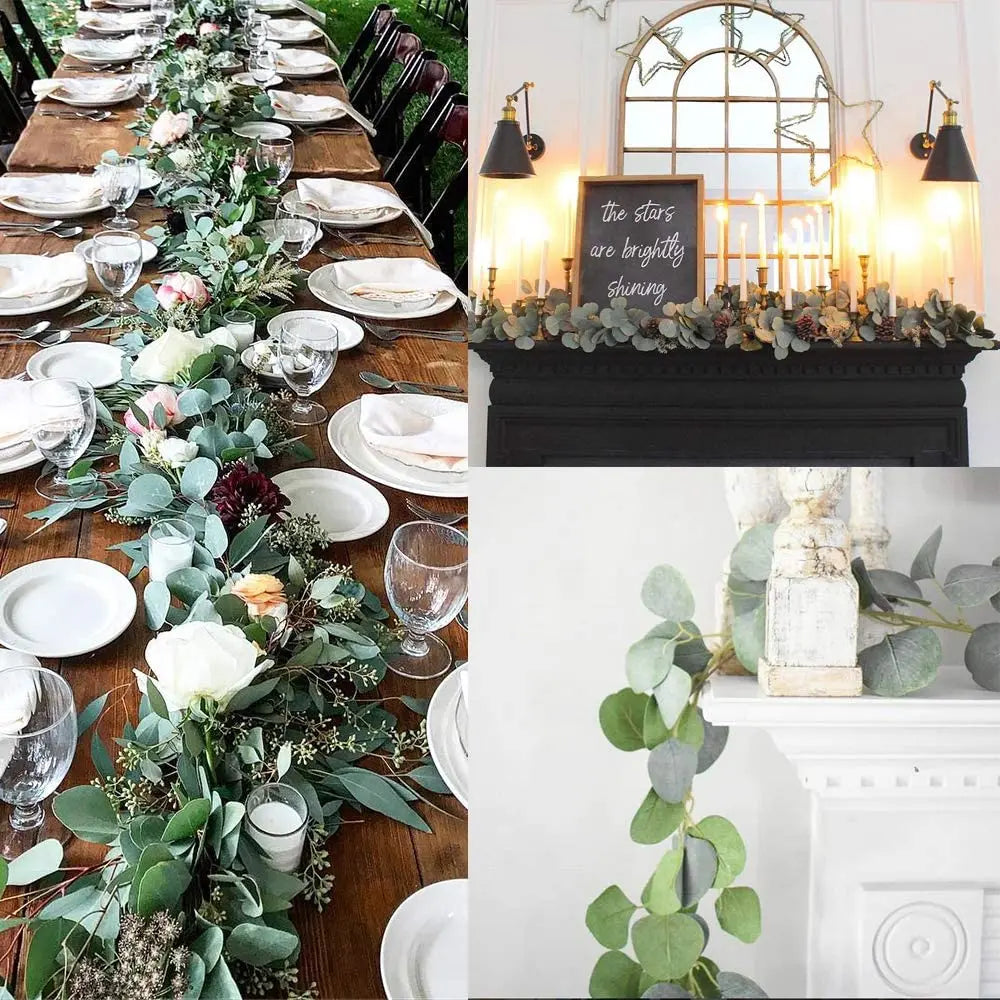 Artificial Eucalyptus Garland 70-Inch Greenery Strand Set of 2 for Mantel Staircase Wedding Party Home Decoration | Thomler