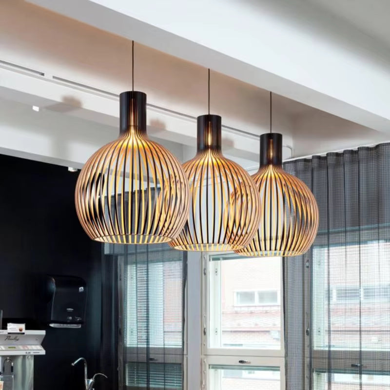 Wooden Sphere Pendant Light with Black Exterior for Dining Room & Living Room Ambiance | Thomler