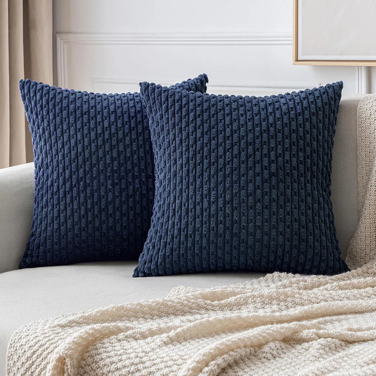 Ribbed Throw Pillow Cover 18×18 Inch Polyester Cotton Blend Textured Decorative Accent for Sofa Couch Armchair Bedroom Modern Scandinavian B | Thomler