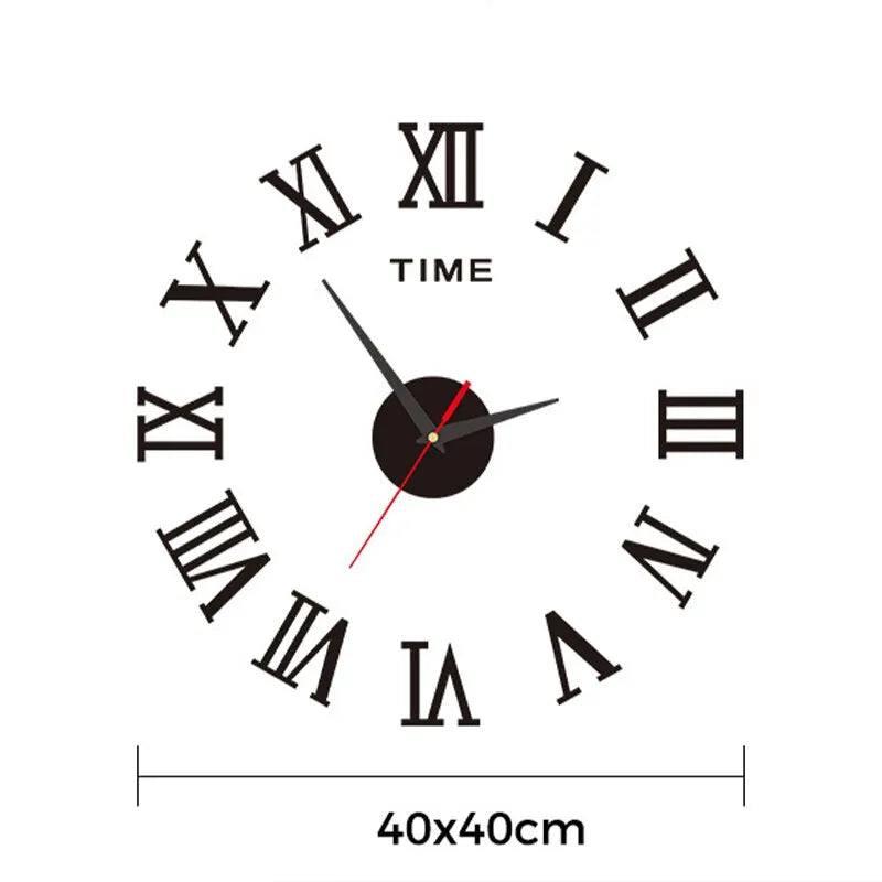 DIY 3D Wanduhr mit römischen Ziffern, 40 cm, selbstklebende Acryl-Zahlen in Spiegeloptik für Schlafzimmer, Büro, Wohnbereich, Wohndekoration, kein Bohren erforderlich | Thomler