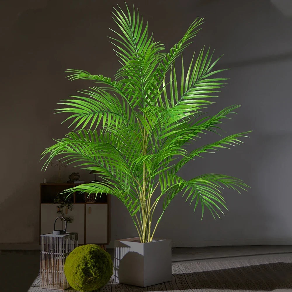 Faux Palm Tree Plastic Indoor Outdoor Decor 35 Inch Green Floor Plant Home Office Patio Living Room Balcony Entryway | Thomler