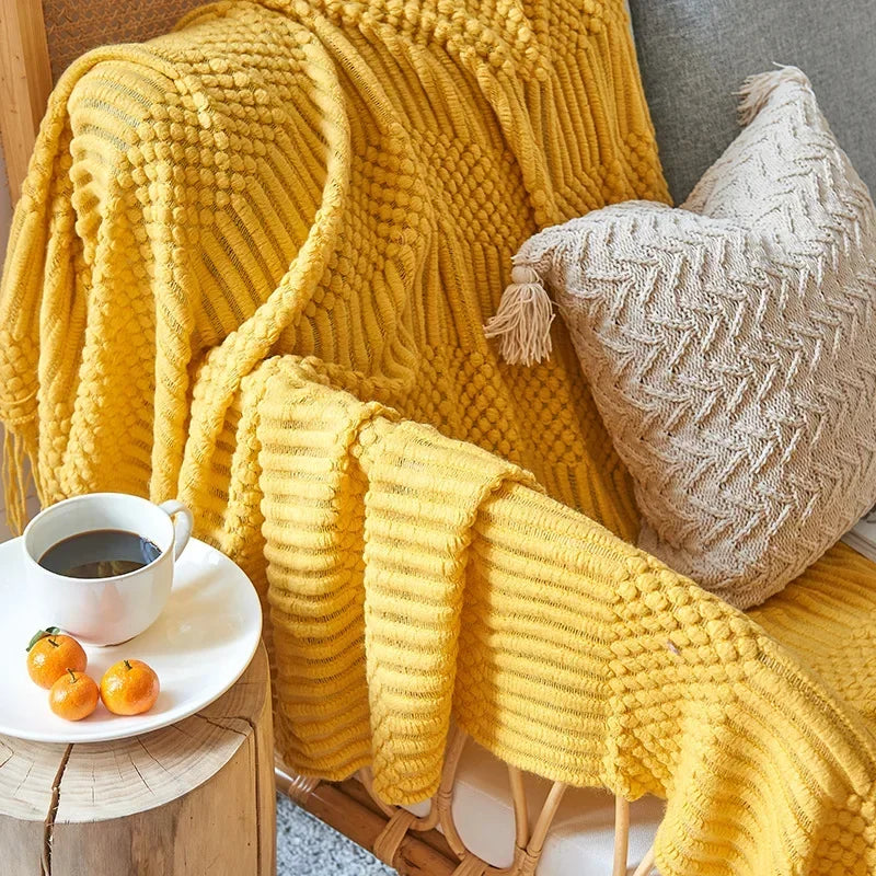 Chunky Knit Throw Blanket – Cozy Acrylic Sofa & Bed Cover for Living Room & Bedroom