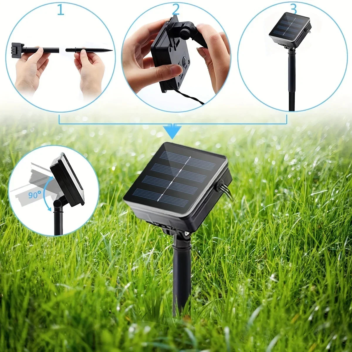 Solar LED String Lights 16 ft Hemp Rope 100 Bulbs 8-Color Modes Outdoor Garden Patio Deck Waterproof Auto On/Off for Backyard Party Wedding | Thomler