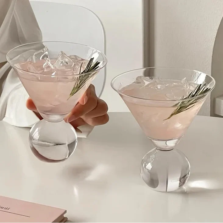 Spherical Cocktail Glass with Textured Rim for Martinis and Mixed Drinks | Home Bar Stemware | Thomler