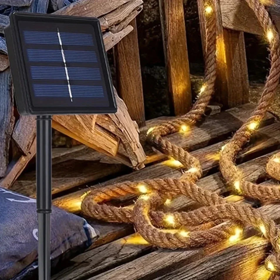 Solar LED String Lights 16 ft Hemp Rope 100 Bulbs 8-Color Modes Outdoor Garden Patio Deck Waterproof Auto On/Off for Backyard Party Wedding | Thomler
