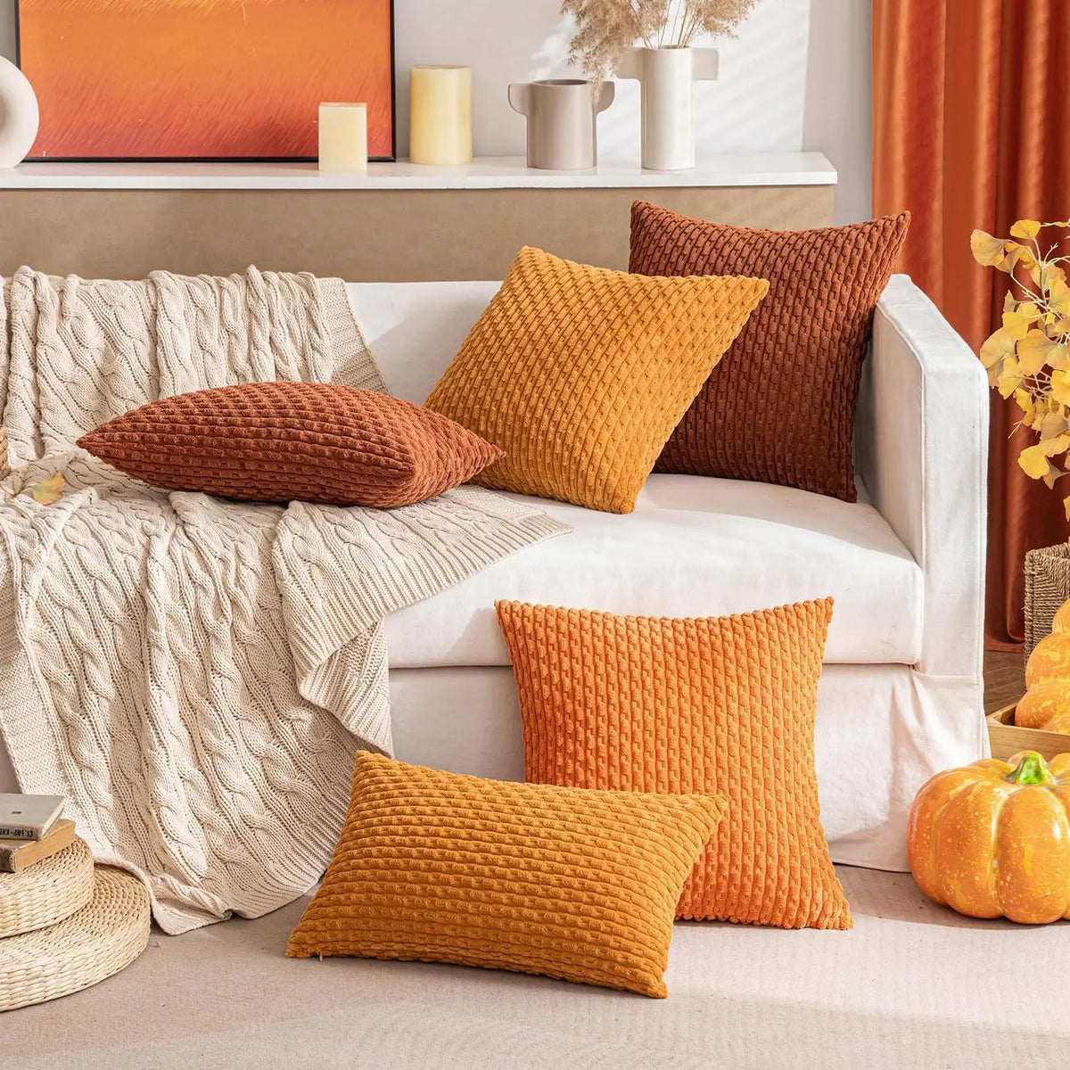 Ribbed Throw Pillow Cover 18×18 Inch Polyester Cotton Blend Textured Decorative Accent for Sofa Couch Armchair Bedroom Modern Scandinavian B | Thomler