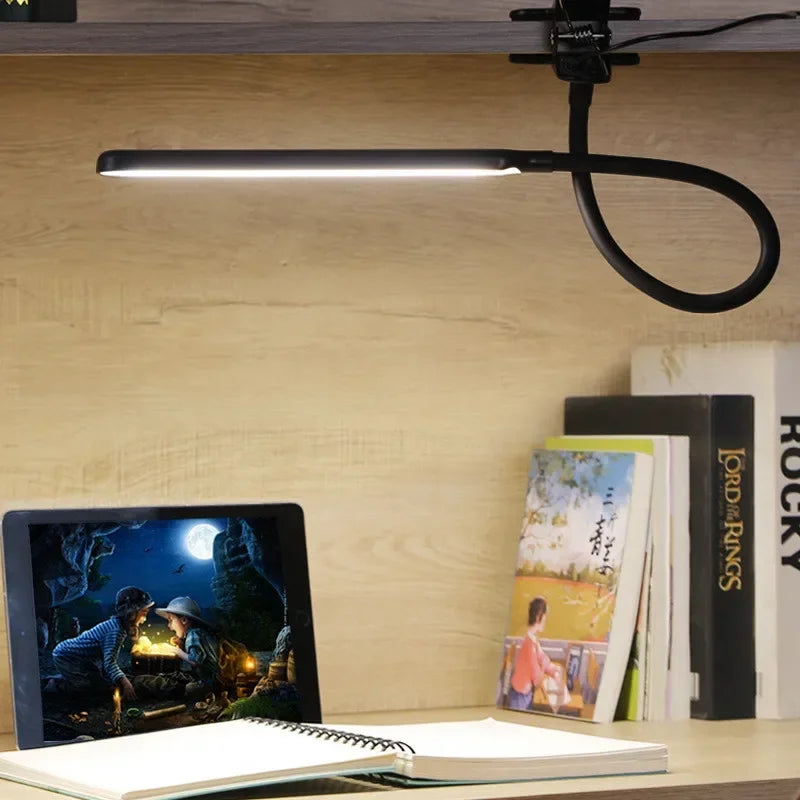 USB Clip-On Desk Lamp with Adjustable Gooseneck – 3 Light Modes & Dimmer for Workspace & Study