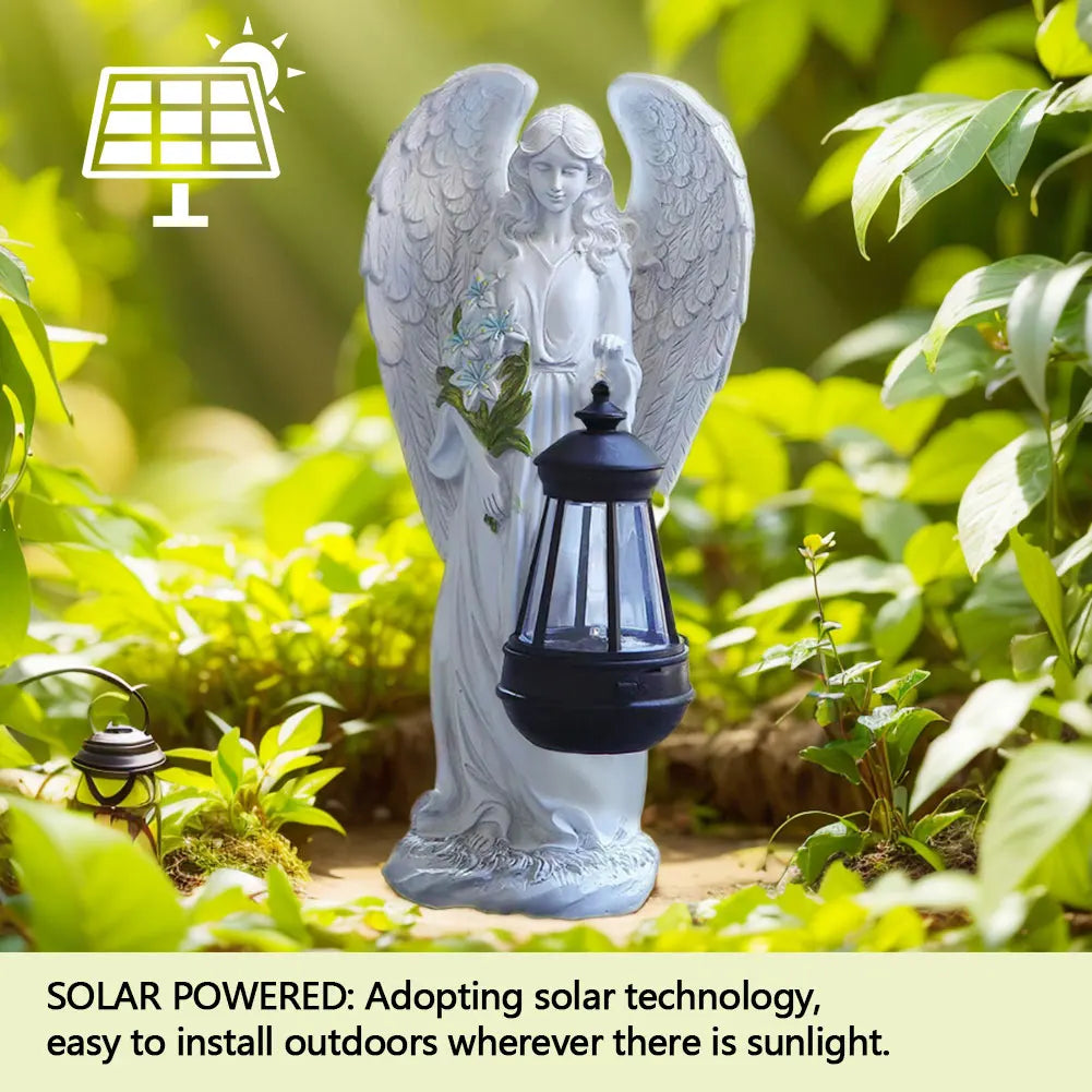 Solar-Engel-Figur LED-Licht weißes Kunstharz 30 cm wasserdichtes Gedenk-Dekor für Terrasse Gehweg Garten kabellos Dämmerungsautomatik | Thomler