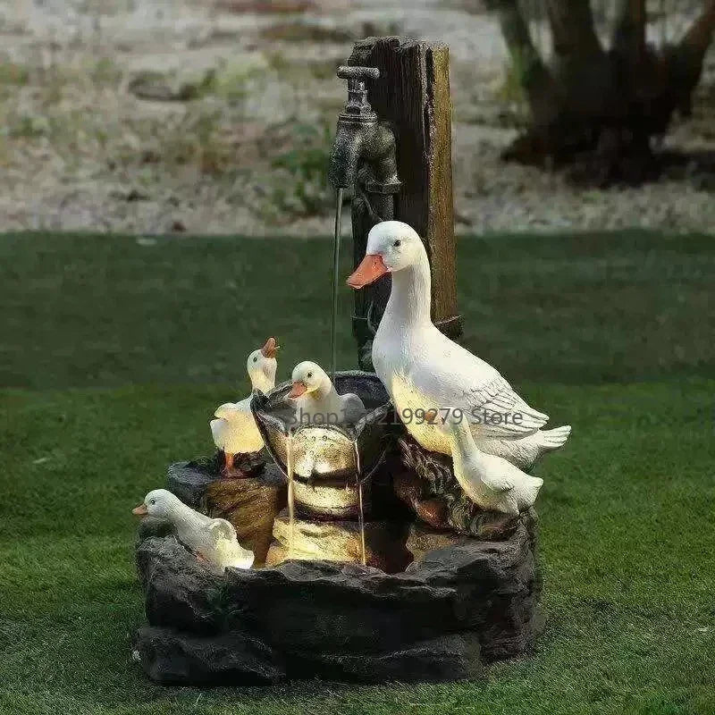 Solar-Powered Duck & Squirrel Garden Statue with LED Lights – Weather-Resistant Resin Outdoor Figurine for Patio & Yard