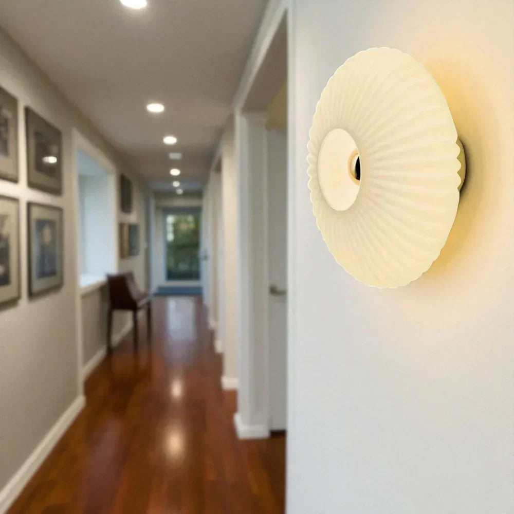 Textured Glass Shell Sconce in Golden Amber Finish for Bedroom Hallway Living Room Accent Lighting | Thomler