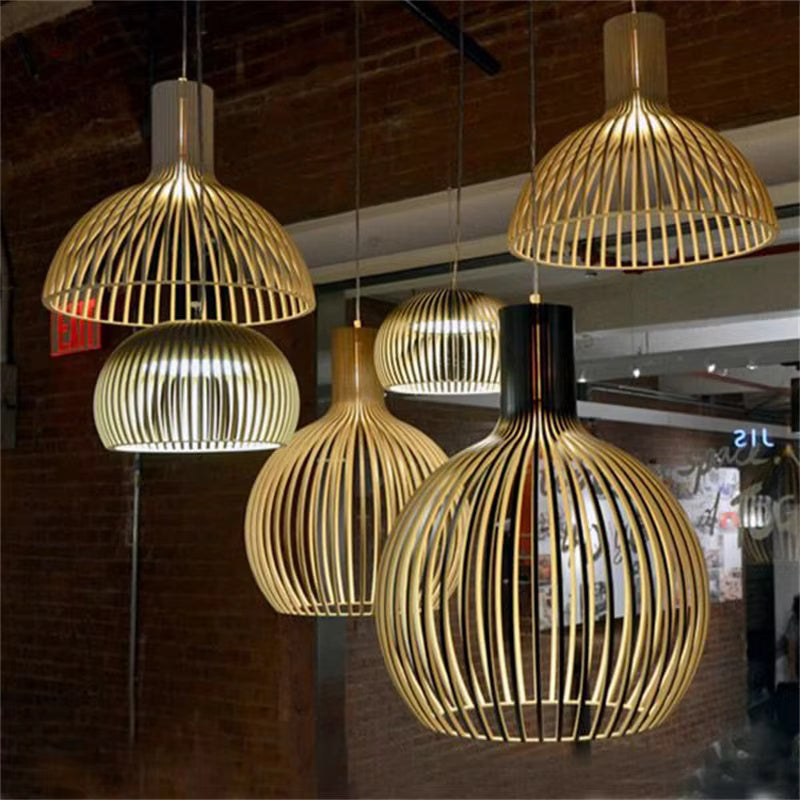 Wooden Sphere Pendant Light – Slat Design Hanging Fixture for Dining Room & Living Room