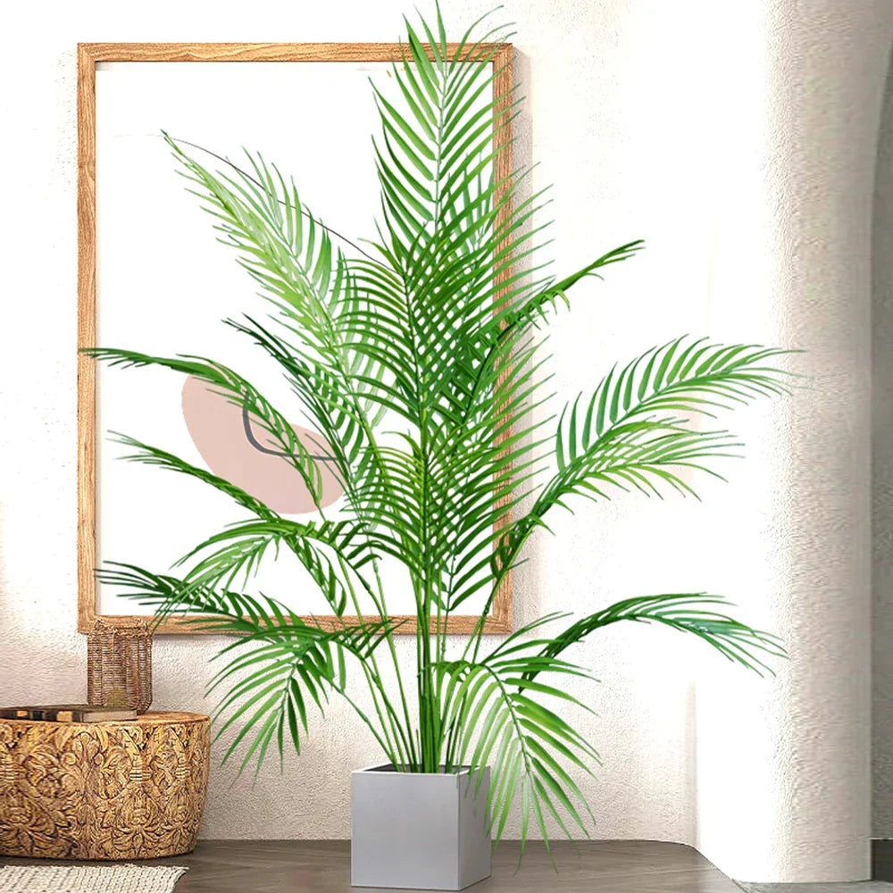 Faux Palm Tree Plastic Indoor Outdoor Decor 35 Inch Green Floor Plant Home Office Patio Living Room Balcony Entryway | Thomler