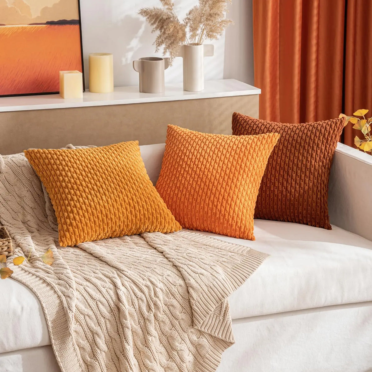 Ribbed Throw Pillow Cover 18×18 Inch Polyester Cotton Blend Textured Decorative Accent for Sofa Couch Armchair Bedroom Modern Scandinavian B | Thomler