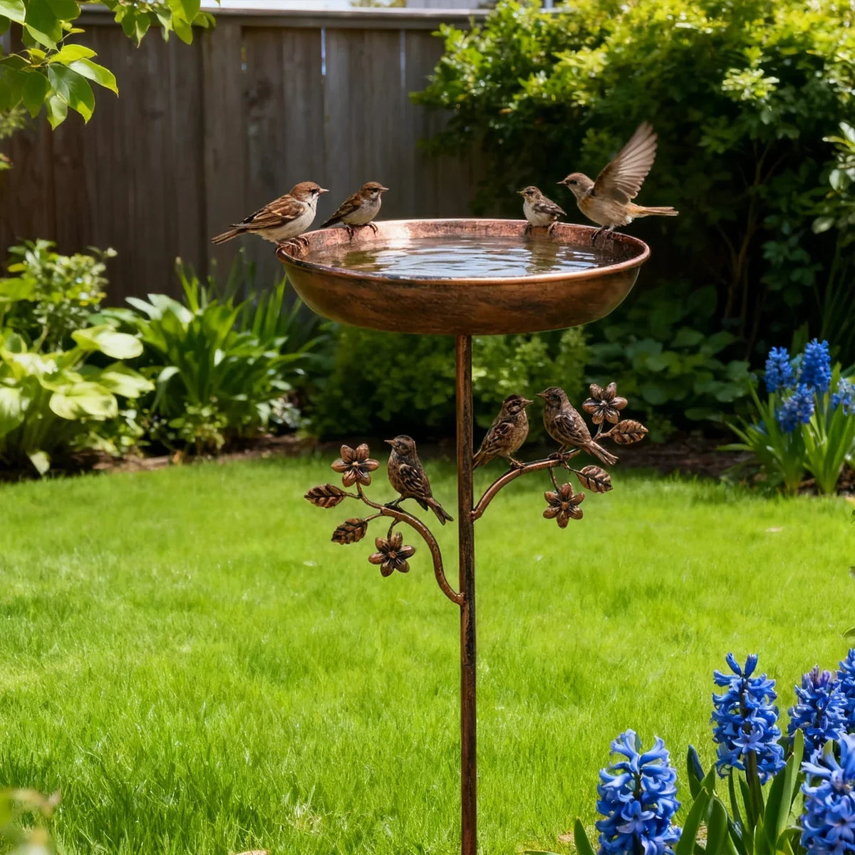 Metal Bird Bath on Garden Stake with Vintage Copper-Tone Finish for Yard & Patio, Easy Assembly Outdoor Birdbath Bowl for Songbirds | Thomler
