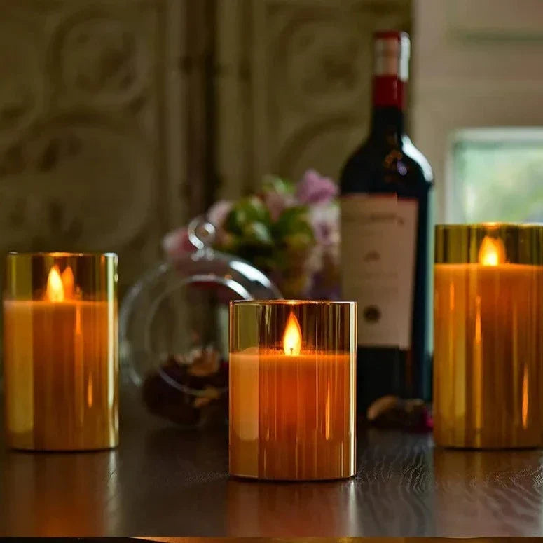 Battery-Operated LED Pillar Candles with Remote Timer Set of 3 Ivory Polypropylene 4-6 Inch Realistic Flicker Indoor Decor for Dining Room B | Thomler