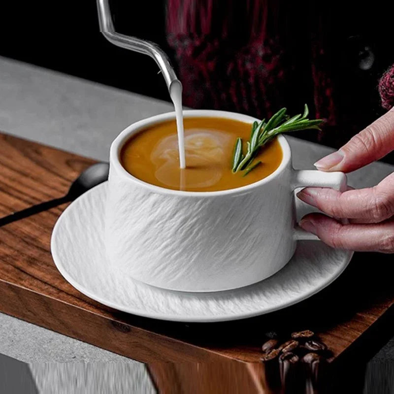 Juego de taza y plato de porcelana esmaltada para té, café, chocolate caliente, cocina, comedor, hogar, oficina, desayuno, vajilla, artículos de mesa modernos | Thomler