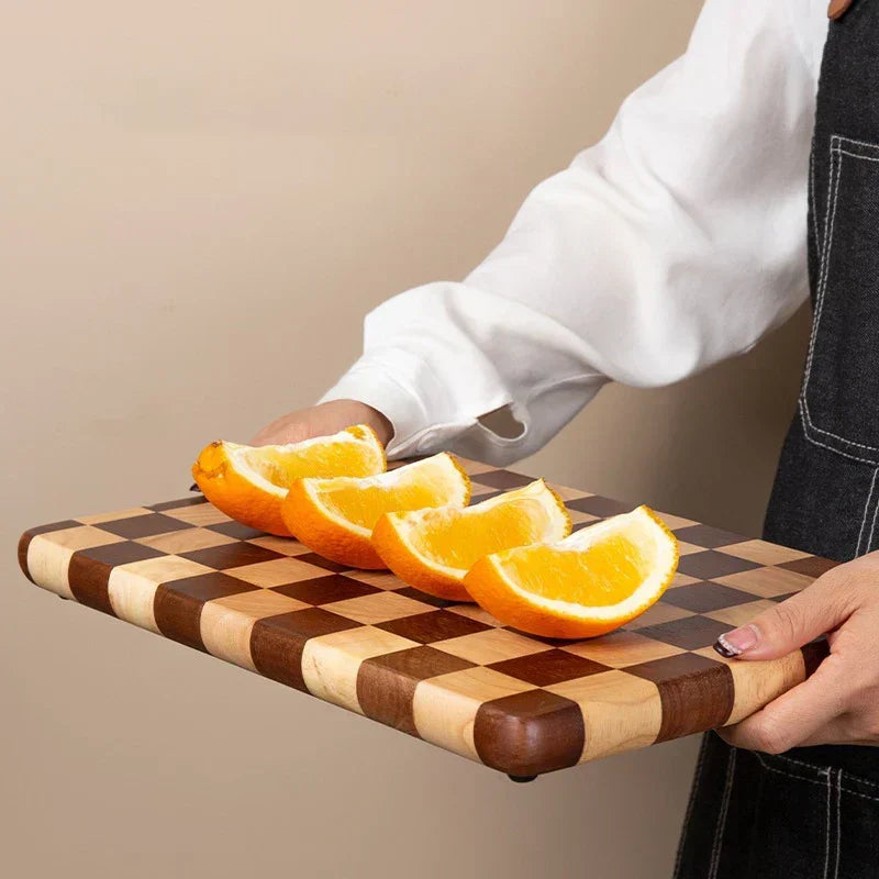 Akazienholz-Hackblock, rutschfest, natürliches Finish, Küchen-Schneidebrett, Servierplatte, Arbeitsplatten-Schnitzunterlage für Gemüse, Käse | Thomler