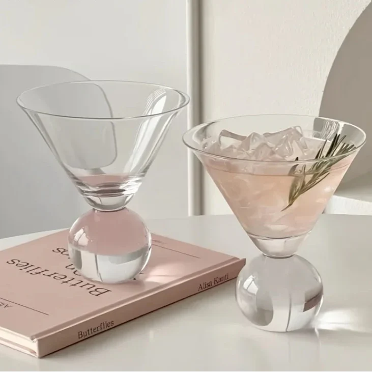 Spherical Cocktail Glass with Textured Rim for Martinis and Mixed Drinks | Home Bar Stemware | Thomler