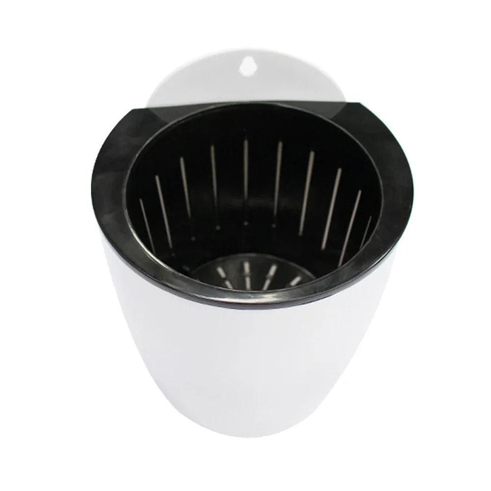 Wandmontierter, selbstbewässernder Pflanzkübel, 18 cm Durchmesser, weißer Kunststoff, vertikaler Kräutertopf für Innen- und Außenbereich, hydroponischer Sukkulentenhalter, herausnehmbarer Korb | Thomler