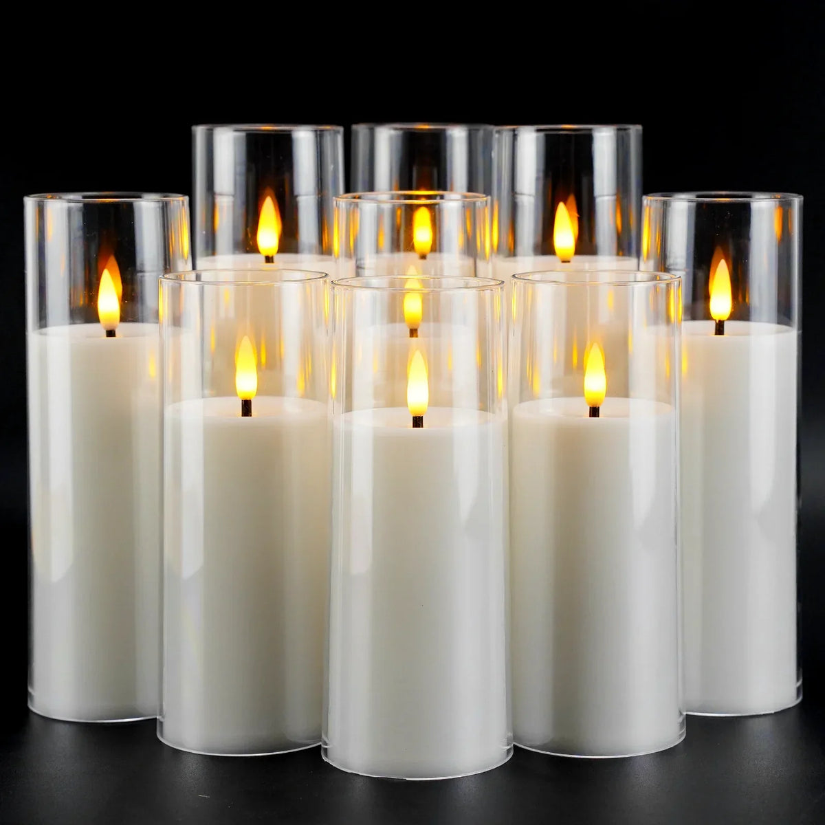 Battery-Operated LED Pillar Candles with Remote Control and Timer - 9-Piece Decorative Light Set for Living Room, Bedroom, and Dining Table | Thomler