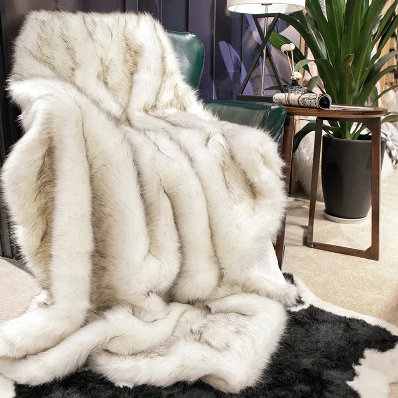 Plush Faux-Fur Accent Blanket 80×60 in Oversized Ultra-Soft Polyester Decorative Cover for Bedroom Sofa Chair Couch Neutral Tan Silver Brind | Thomler