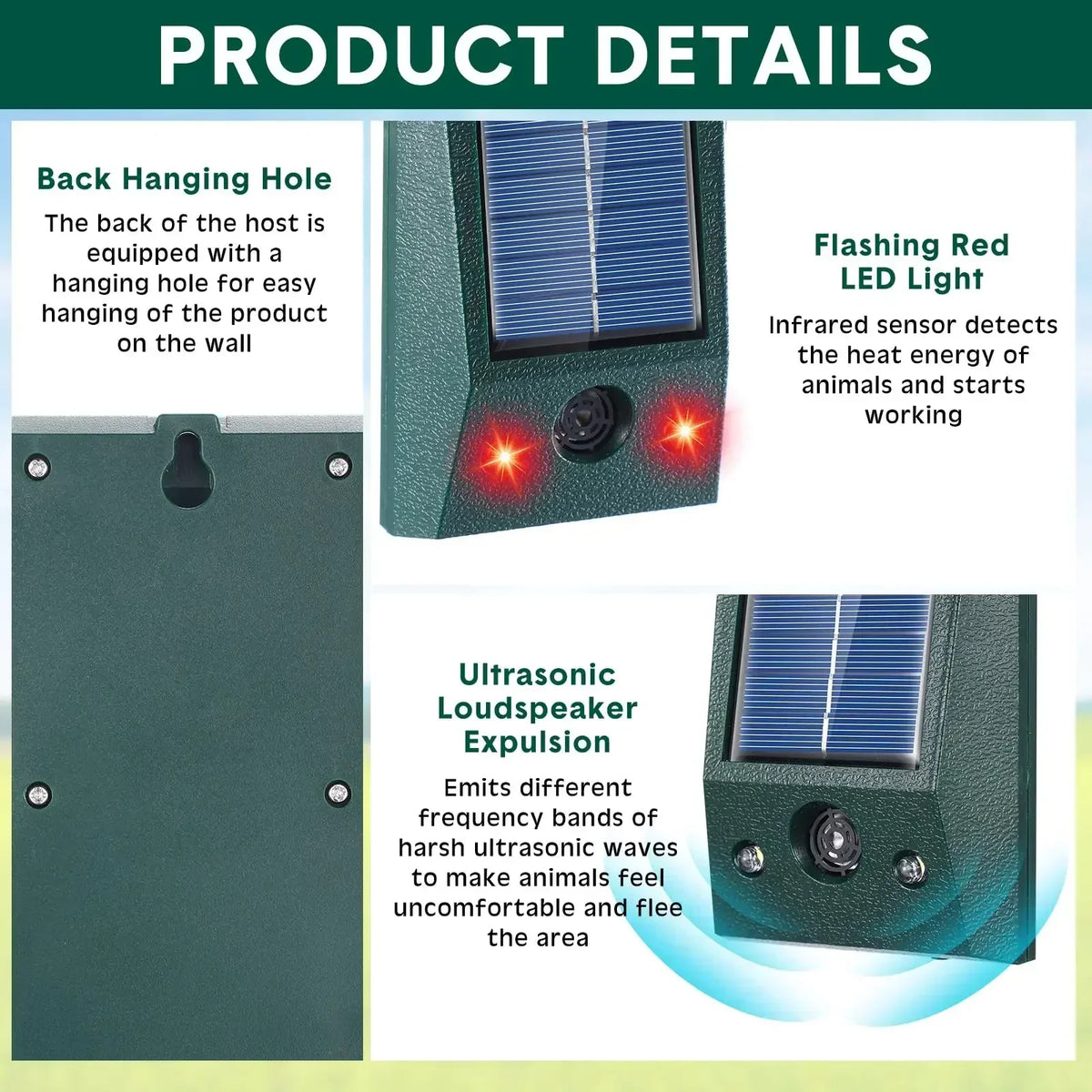 Solar Bird Deterrent with Motion Sensor & LED Flash – Weatherproof Ultrasonic Repeller for Yards & Gardens