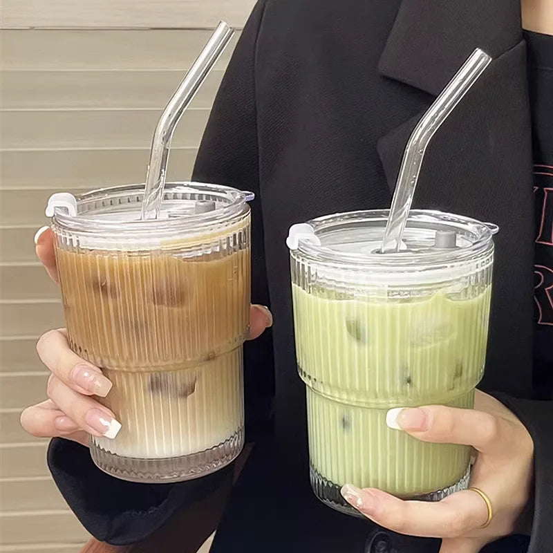 Insulated Glass Tumbler with Straw & Lid - Heat-Resistant Borosilicate Cup for Hot & Cold Drinks - Portable Coffee Mug for Commute, Office, | Thomler