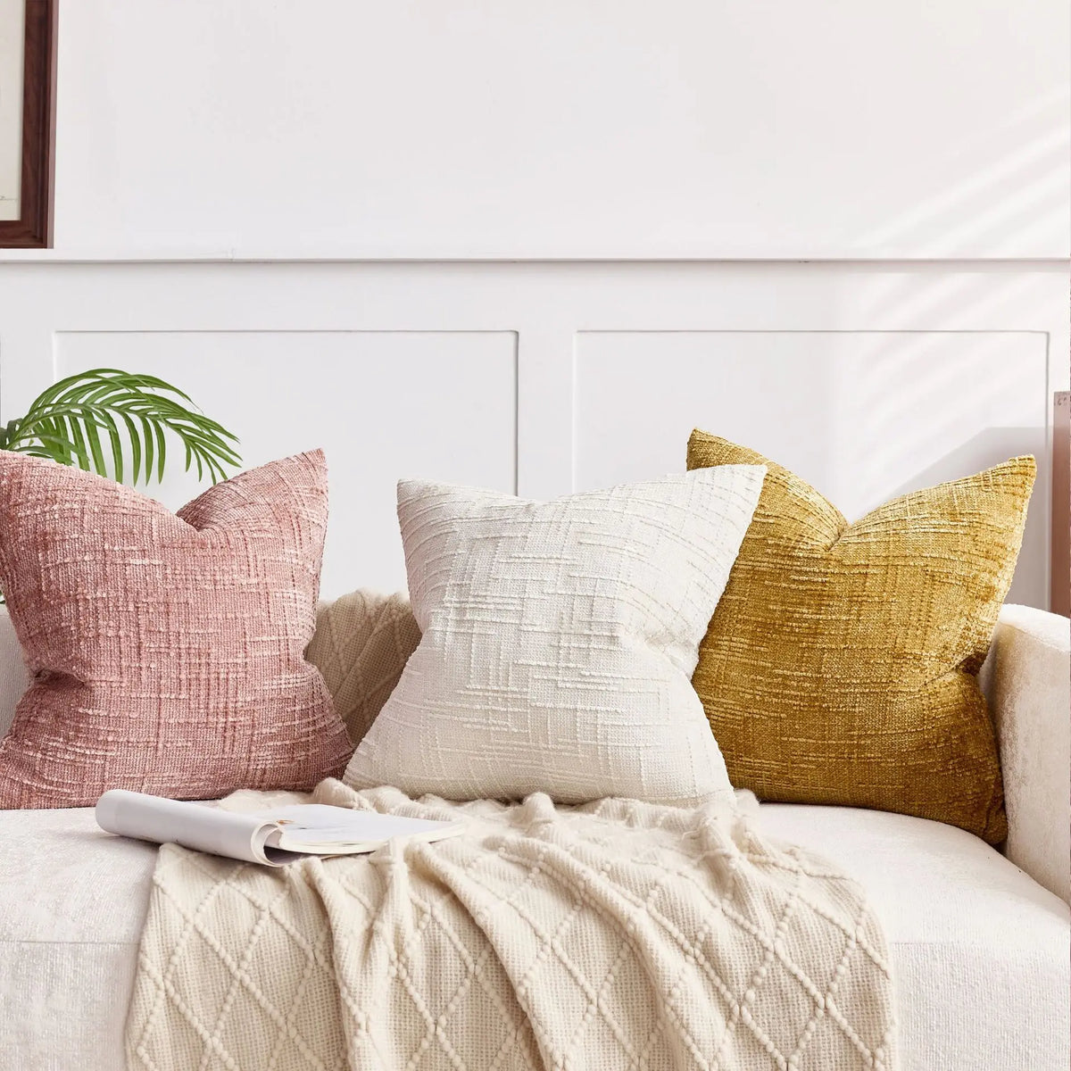 Plush Chenille Pillow Case 18 in Textured Bamboo Relief Pattern for Sofa Bed Living Room Bedroom Accent Home Décor Throw Cushion Slipcover | Thomler