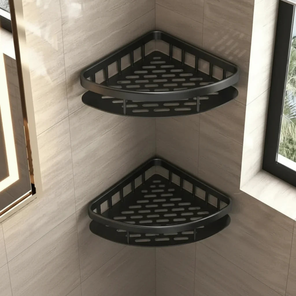 Wall-Mounted Corner Organizer Rack ABS Adhesive No-Drill Bathroom Caddy Triangle Rectangle Shape Holds Shampoo Soap Toiletries for Small Spa | Thomler