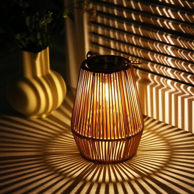 Woven Basket Lantern with Solar LED Light Outdoor Hanging Decor 8 in for Patio Garden Deck Yard Porch Balcony Table Cordless Battery-Free Wa | Thomler