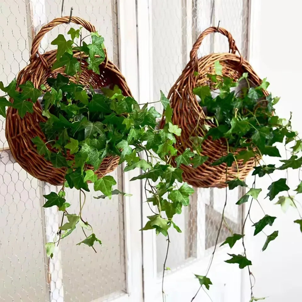 Geweven rotan wandmand voor planten, binnen en buiten hangende pothoouder, plantenbak van natuurlijke vezels voor woonkamer, balkon, terras, tuindecoratie, Boho | Thomler