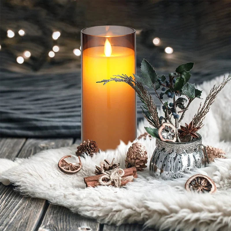 Battery-Operated LED Pillar Candles with Remote Timer Set of 3 Ivory Polypropylene 4-6 Inch Realistic Flicker Indoor Decor for Dining Room B | Thomler