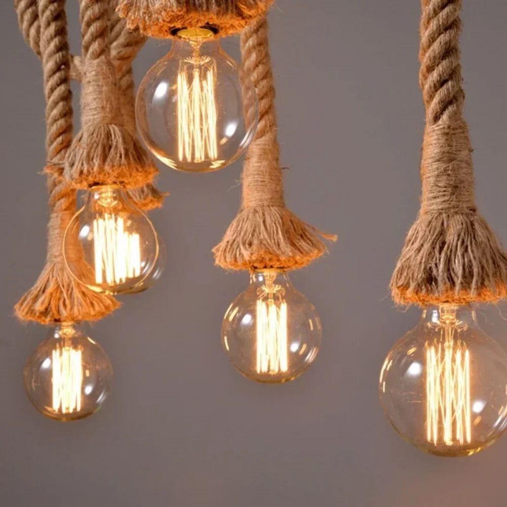 Rope Hanging Light Fixture E27 Socket Industrial Farmhouse Style for Kitchen Island Dining Room Bedroom Adjustable Cord Edison Bulb Compatib | Thomler