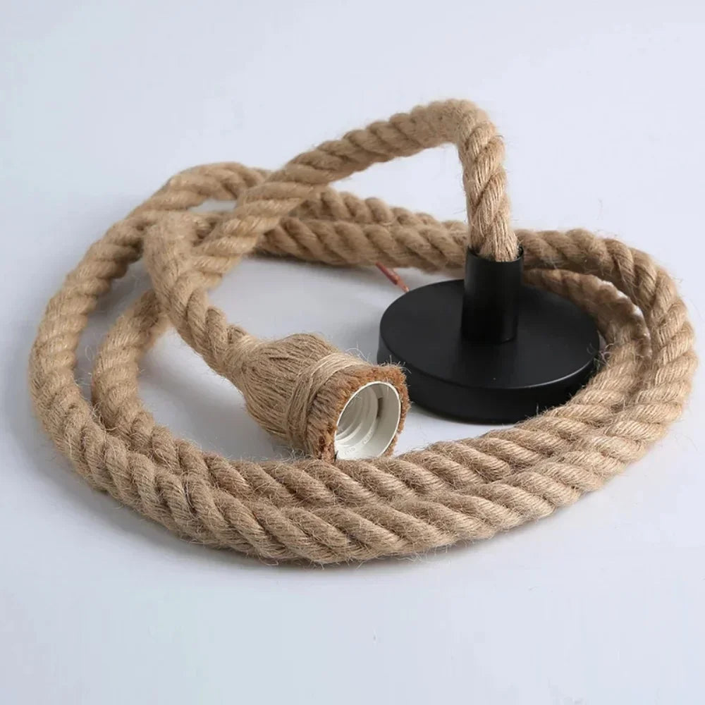 Rope Hanging Light Fixture E27 Socket Industrial Farmhouse Style for Kitchen Island Dining Room Bedroom Adjustable Cord Edison Bulb Compatib | Thomler