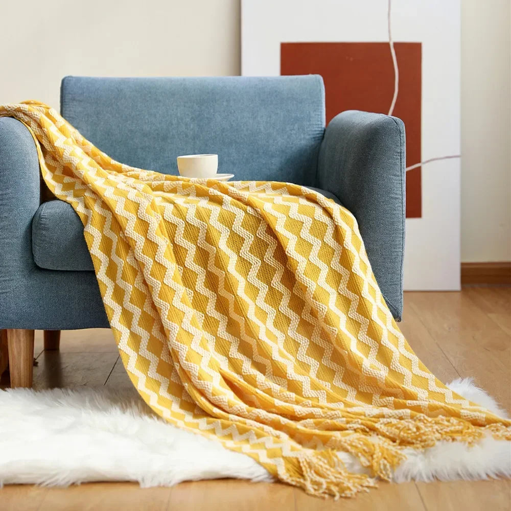 Chunky Knit Throw Blanket – Cozy Acrylic Sofa & Bed Cover for Living Room & Bedroom