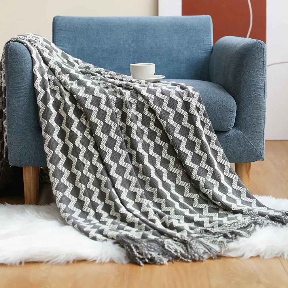 Chunky Knit Throw Blanket – Cozy Acrylic Sofa & Bed Cover for Living Room & Bedroom