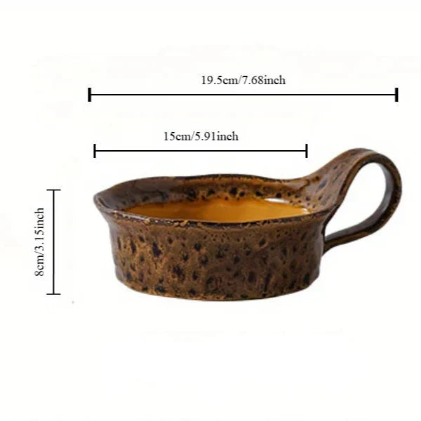 Stoneware Breakfast Bowl with Handle 6-Inch Diameter Artisan Ceramic Serving Dish for Soup Salad Oatmeal Tableware | Thomler