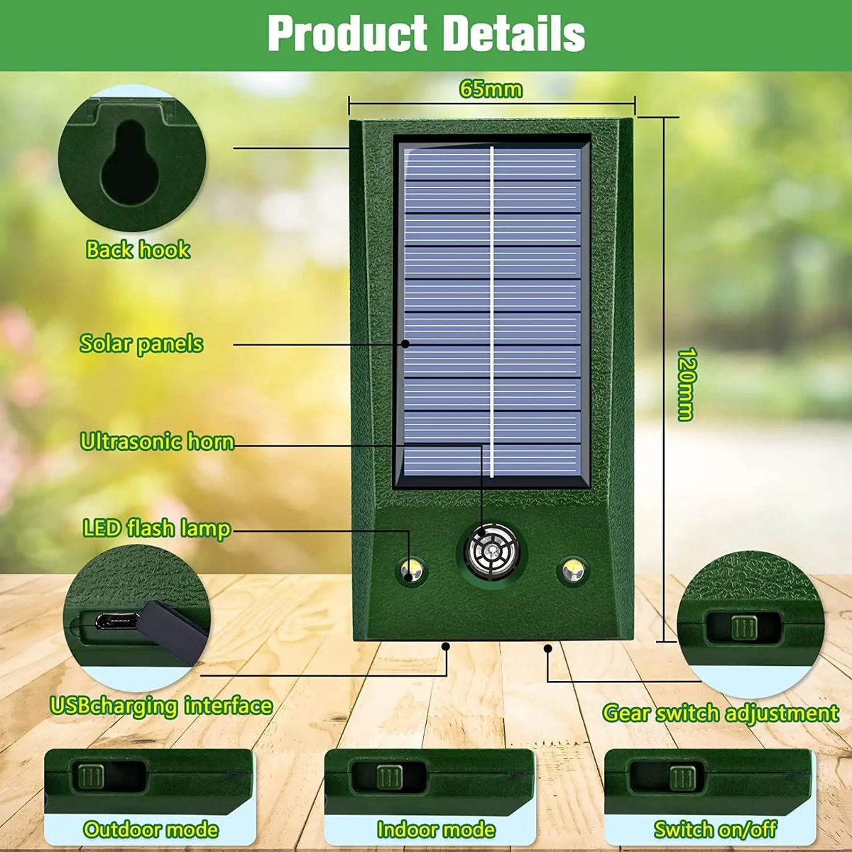 Solar Bird Deterrent with Motion Sensor & LED Flash – Weatherproof Ultrasonic Repeller for Yards & Gardens