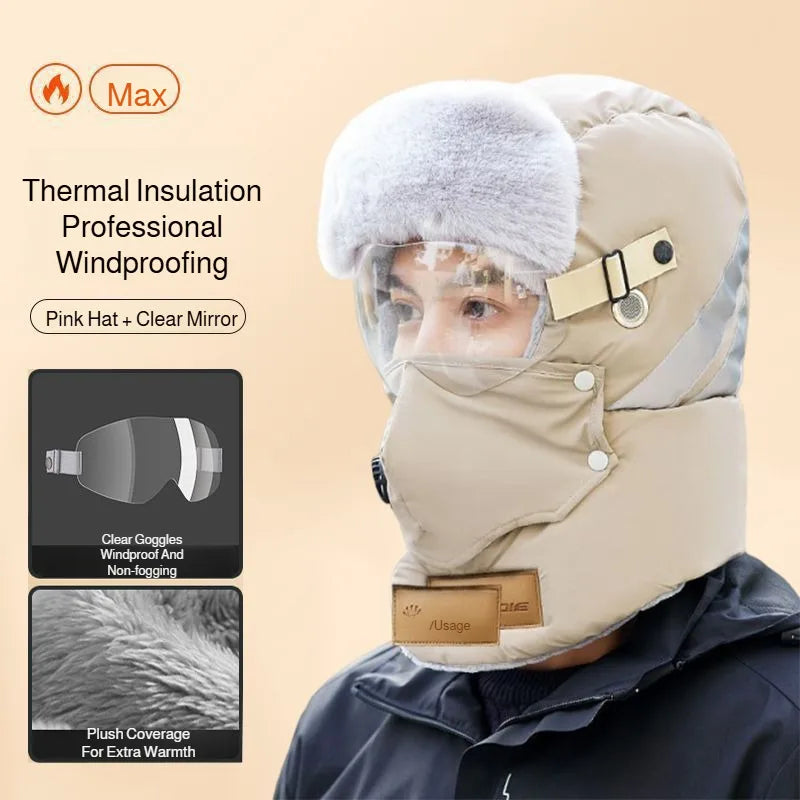 Full-Face Insulated Winter Balaclava with Detachable Shield & Windproof Design for Skiing & Cold Weather