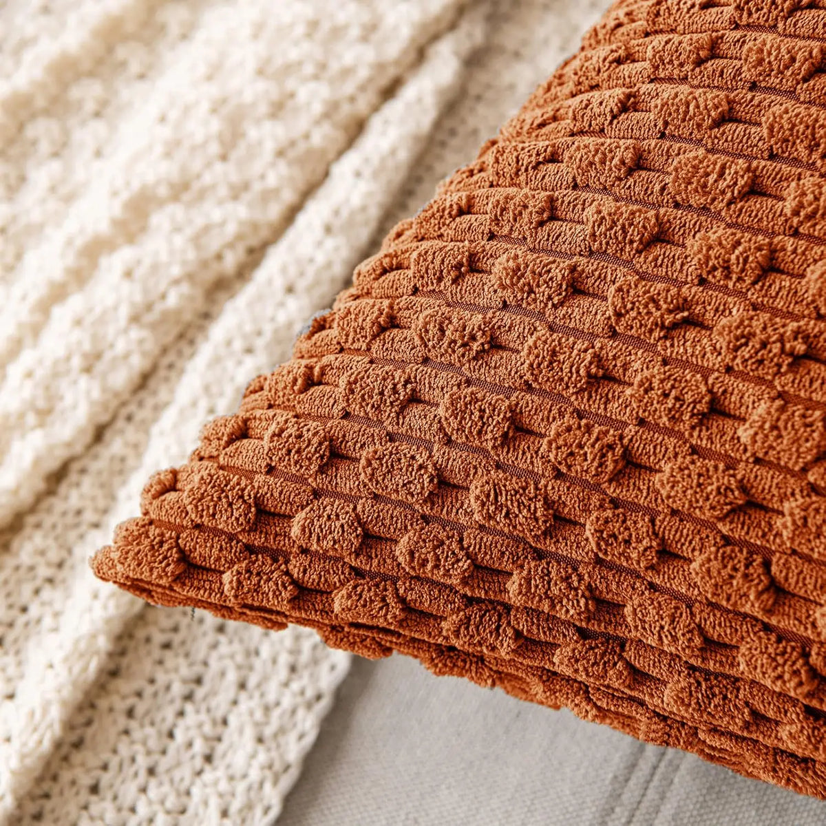 Ribbed Throw Pillow Cover 18×18 Inch Polyester Cotton Blend Textured Decorative Accent for Sofa Couch Armchair Bedroom Modern Scandinavian B | Thomler