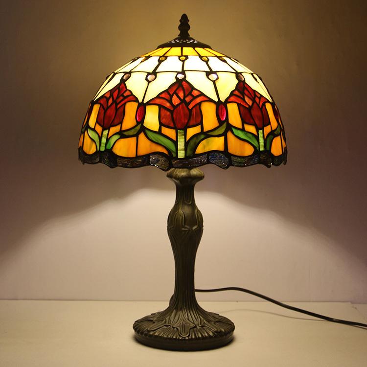 Stained Glass Table Lamp 18 Inch Height Multicolor Shade Bedside Reading Light E26 Socket Vintage Accent Lighting Decorative Bedroom Night L | Thomler
